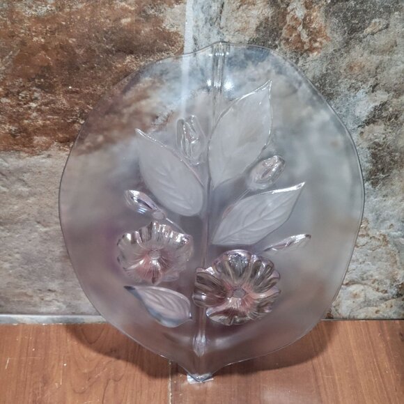 Glass Crystal Frosted Calypso Canape Hibiscus Leaf Shape Platter - Picture 14 of 16